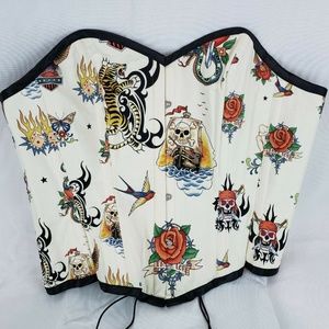 Women’s Corset M Lace and Hooks Boned Scull Tiger